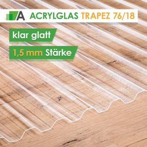 Acrylglas Wellplatten Trapez 76/18 - klar glatt - 1,5 mm stark - 1045 mm Breit