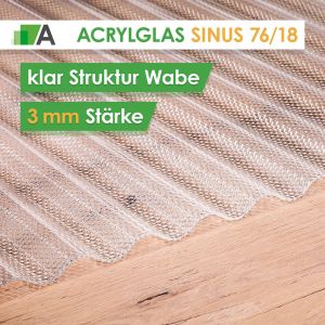 Acrylglas Wellplatten Sinus 76/18 - klar Struktur Wabe - 3 mm stark - 1045 mm Breit
