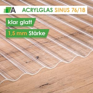 Acrylglas Wellplatten Sinus 76/18 - klar glatt - 1,5 mm stark - 1045 mm Breit