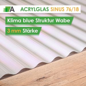 Acrylglas Wellplatten Sinus 76/18 - Klima blue - Struktur Wabe - 3 mm stark - 1045 mm Breit