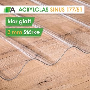 Acrylglas Wellplatten Sinus 177/51 - klar glatt - 3 mm stark - 920 mm Breit