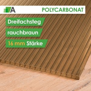 Polycarbonat Hohlkammerplatte 3-fach - rauchbraun - 16 mm stark