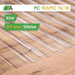 Polycarbonat Wellplatten Trapez 76/18 - klar - 0,9 mm stark - 1265 mm Breit