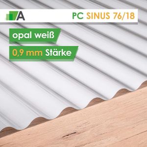 Polycarbonat Wellplatten Sinus 76/18 - opal - 0,9 mm stark - 1116 mm Breit