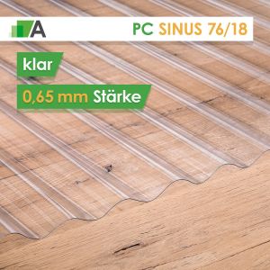 Polycarbonat Wellplatten Sinus 76/18 - klar - 0,65 mm stark - 900 mm Breit