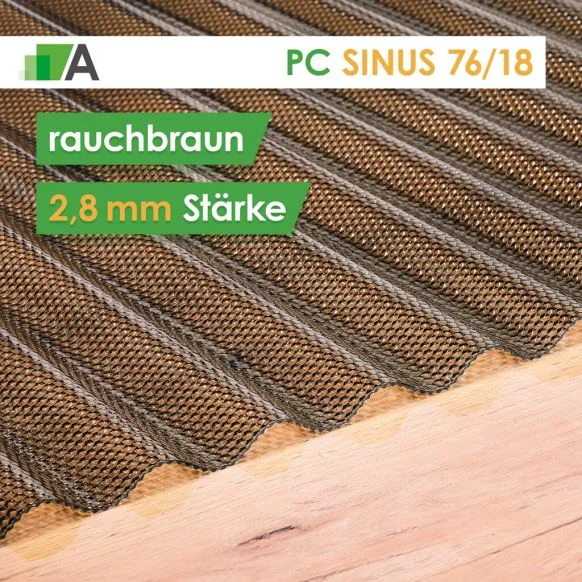 Polycarbonat Wellplatten Sinus 76/18 - rauchbraun Struktur Wabe - 2,8 mm stark - 1045 mm Breit