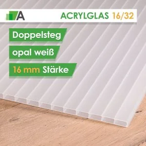Acrylglas Doppelstegplatte opal weiß 16/32, 16 mm stark, 2-fach